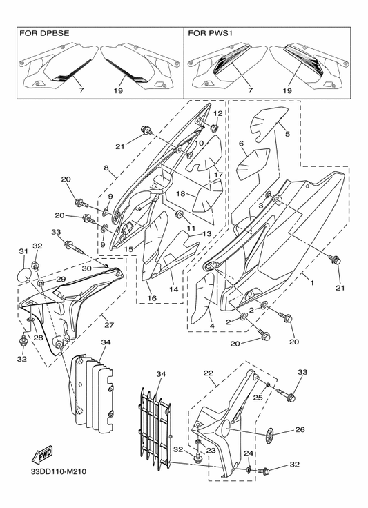 Yamaha 33D-2174T-00 . Insulator, Side Cover 2 — shown on the Side Cover parts diagram