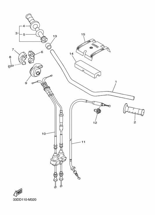 Yamaha 33D-26302-00 Throttle Cable Assy — shown on the Steering Handle & Cable parts diagram