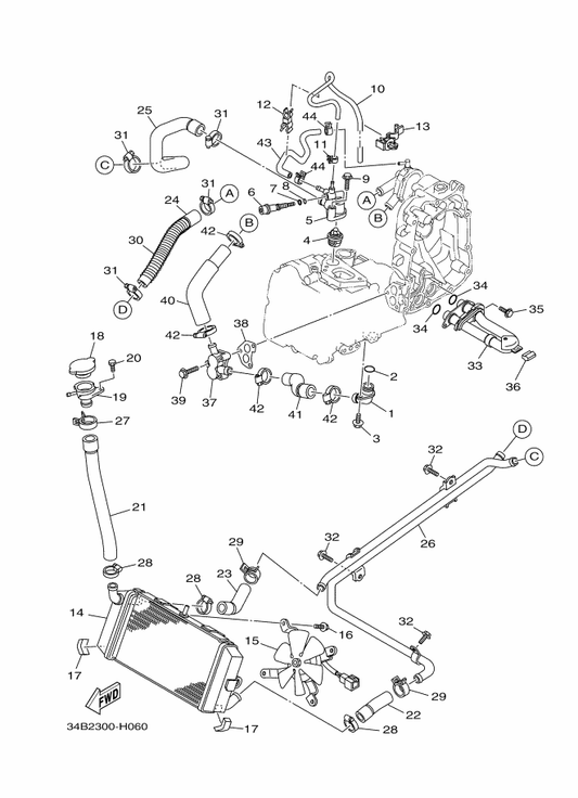 Yamaha 4HC-12591-00 Supt, Filler Neck — shown on the Radiator & Hose parts diagram