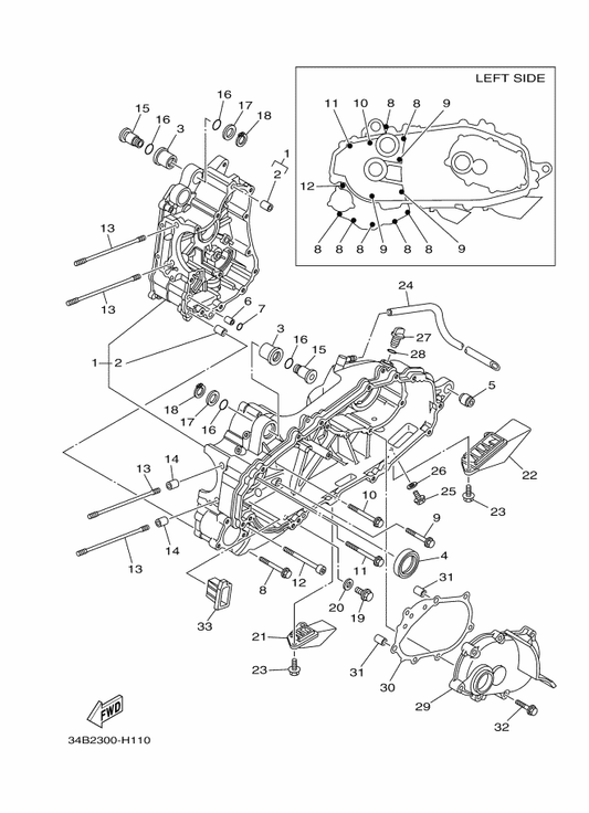 Yamaha 95022-08090 Bolt, Flange — shown on the Crankcase parts diagram
