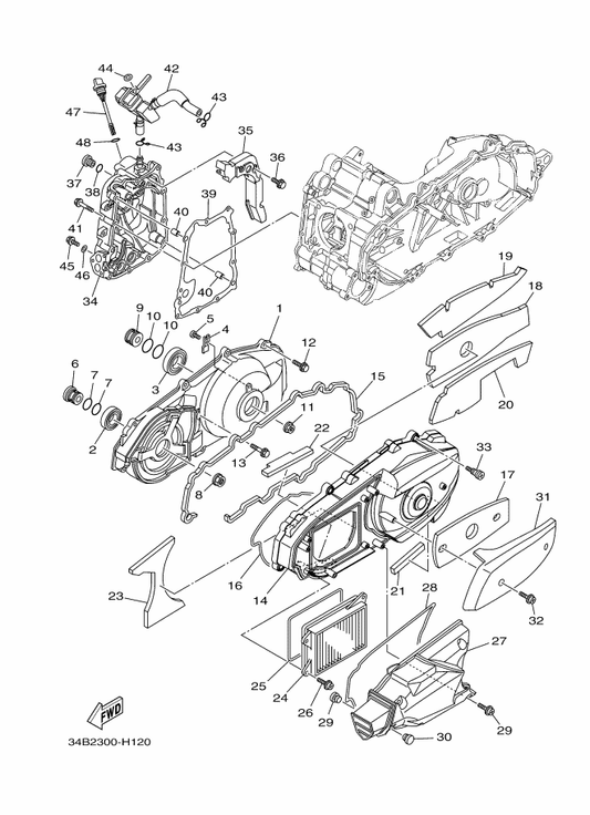 Yamaha 5RU-15338-00 Damper 5 — shown on the Crankcase Cover 1 parts diagram
