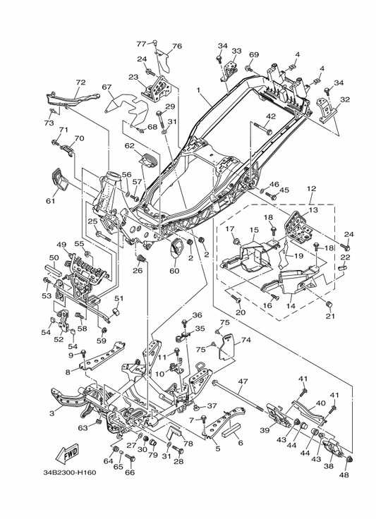 Yamaha 90201-10043 Washer, Plate — shown on the Frame parts diagram