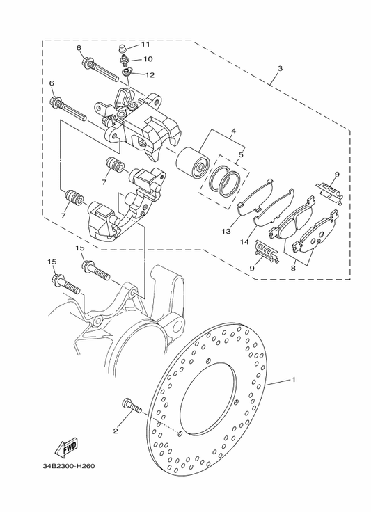 Yamaha 4TT-25919-00 . Support, Pad — shown on the Rear Brake Caliper parts diagram