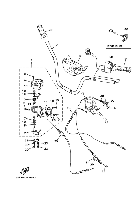 Yamaha 3B4-26111-20 Handlebar — shown on the Steering Handle & Cable parts diagram