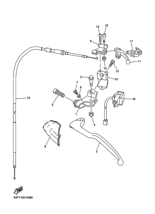 Yamaha 34P-26334-00 Cable, Starter 2 — shown on the Handle Switch & Lever parts diagram