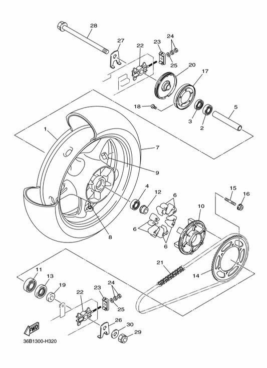 Yamaha 1UF-2533E-01 Plate, Indicator 2 — shown on the Rear Wheel parts diagram