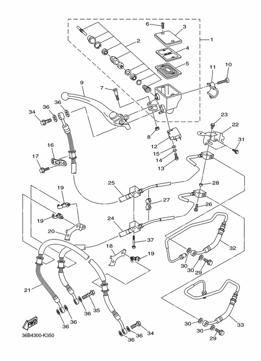 Yamaha 36D-W2587-00 Master Cylinder Sub Assy — shown on the Front Master Cylinder parts diagram
