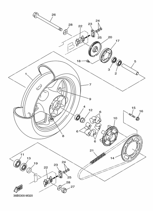 Yamaha 90201-17017 Washer, Plate — shown on the Rear Wheel parts diagram