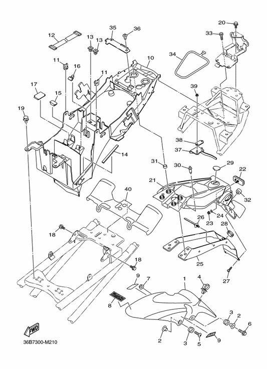 Yamaha 5VX-21511-A0-P3 Fender, Front — shown on the Fender parts diagram