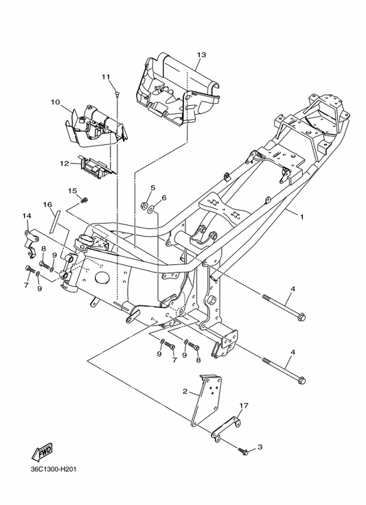 Yamaha 1CW-21110-60 Frame Comp. — shown on the Frame parts diagram