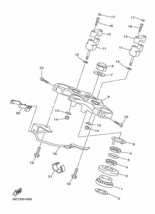 Yamaha 36C-23318-00 Holder, Cable 1 — shown on the Steering parts diagram