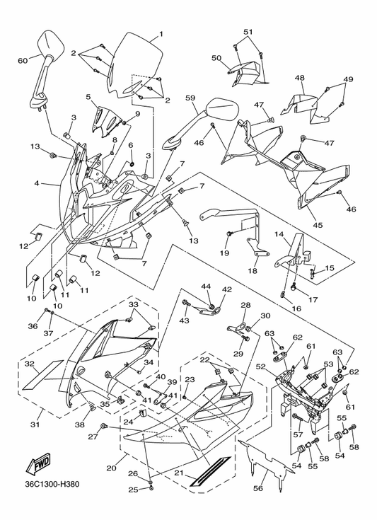 Yamaha 36C-2835G-00-P0 Body, Front Upper 1 — shown on the Cowling parts diagram