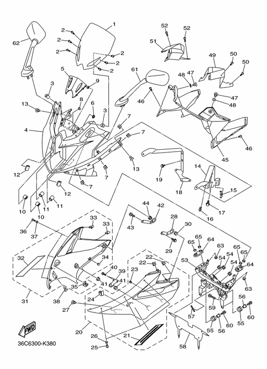 Yamaha 36C-Y283U-01-P3 Panel Assembly 1 — shown on the Cowling parts diagram