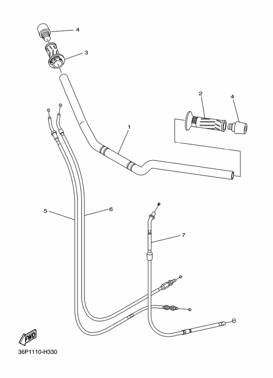 Yamaha 36P-26311-10 Cable, Throttle 1 — shown on the Steering Handle & Cable parts diagram