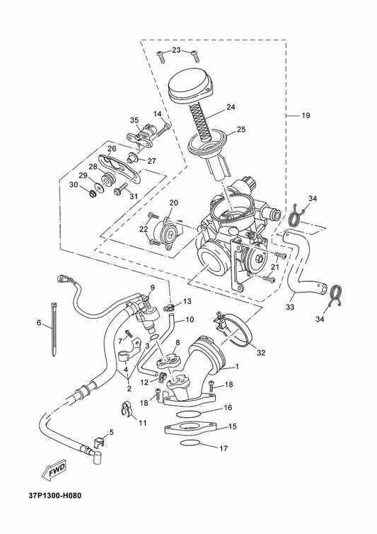 Yamaha 37P-13930-00 Pipe Inlet Assembly — shown on the Intake parts diagram