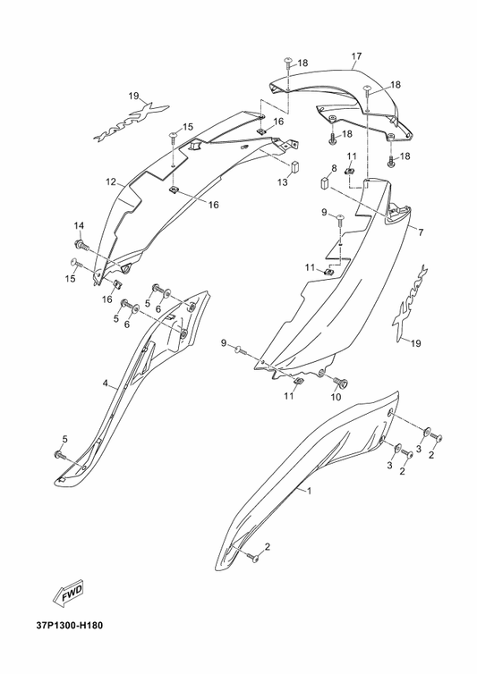 Yamaha 37P-F1731-00-P0 Cover, Side 3 — shown on the Side Cover parts diagram
