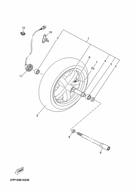 Yamaha 1B9-F5160-00 Cast Wheel, Front — shown on the Front Wheel parts diagram