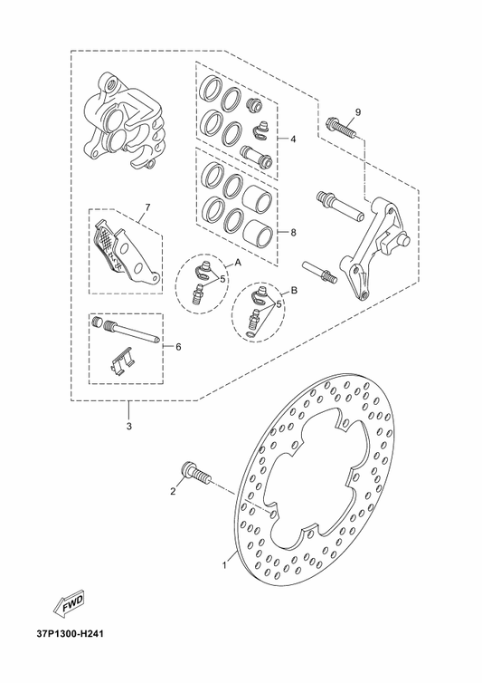 Yamaha 1B9-F582U-00 Disk, Brake (Right) — shown on the Front Brake Caliper parts diagram