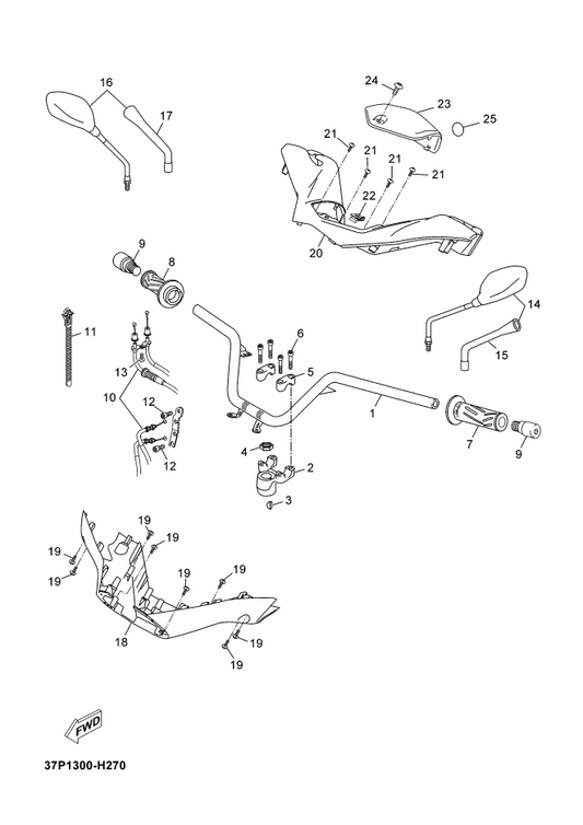 Yamaha 37P-F6110-00 Handle Comp. — shown on the Steering Handle & Cable parts diagram