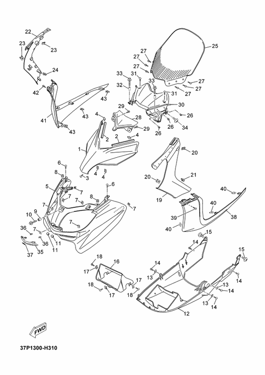 Yamaha 37P-F8380-01 Windscreen Assy — shown on the Windshield parts diagram