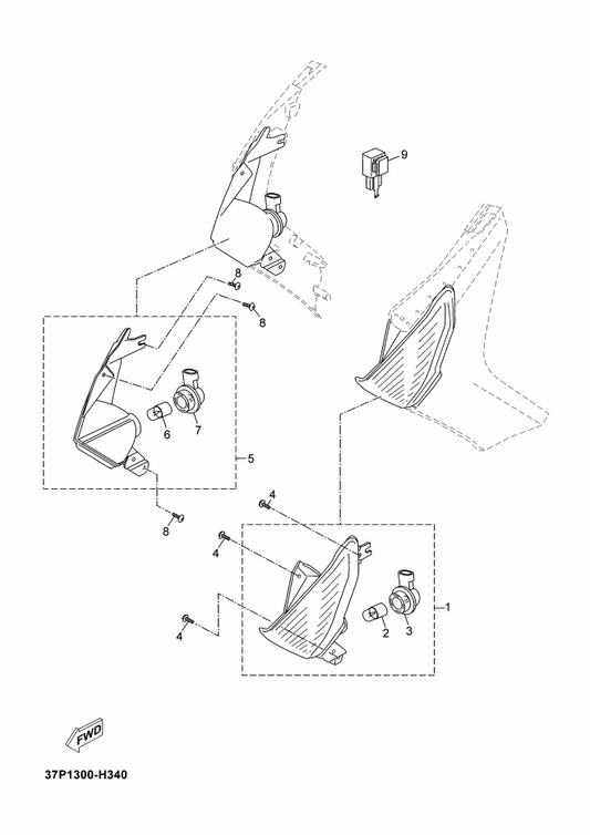 Yamaha 37P-H3320-00 Front Flasher Light Assy 2 — shown on the Flasher Light parts diagram