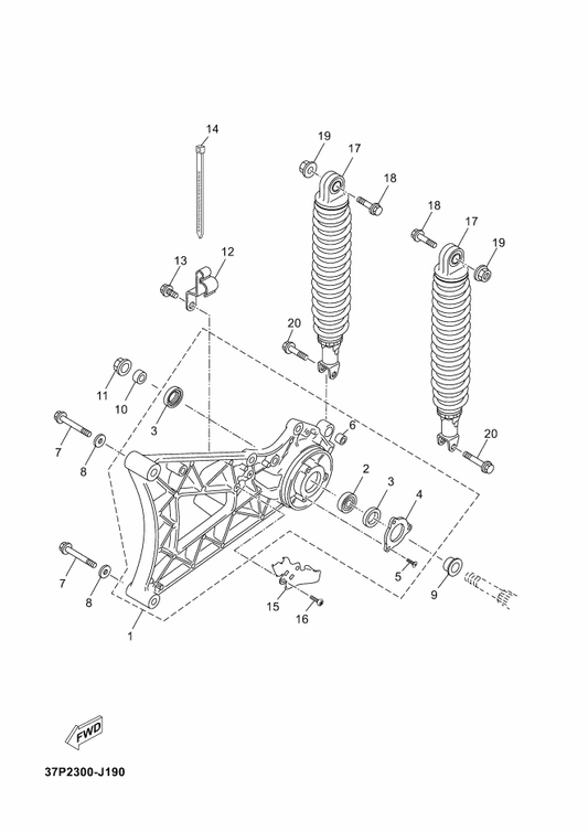 Yamaha 2DL-F2100-10 Rear Arm Assy — shown on the Rear Arm & Suspension parts diagram