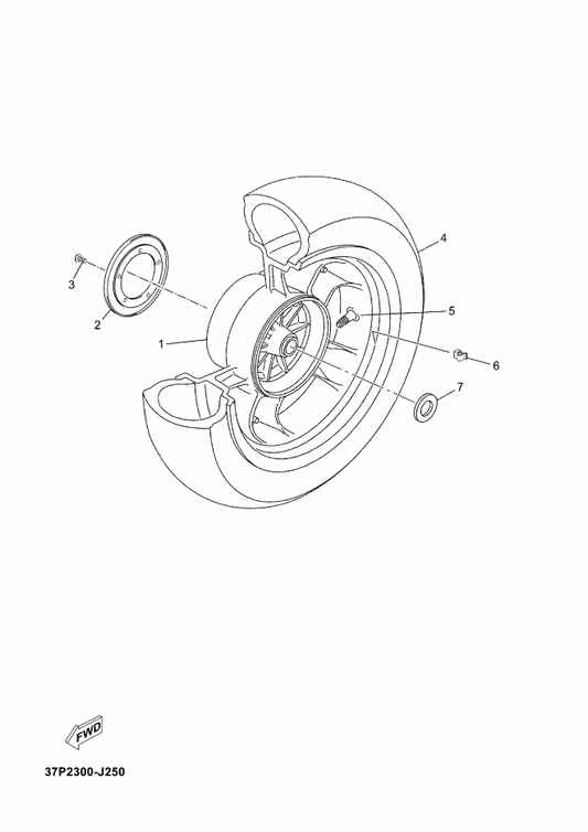 Yamaha 37P-F5338-00 Cast Wheel, Rear — shown on the Rear Wheel parts diagram