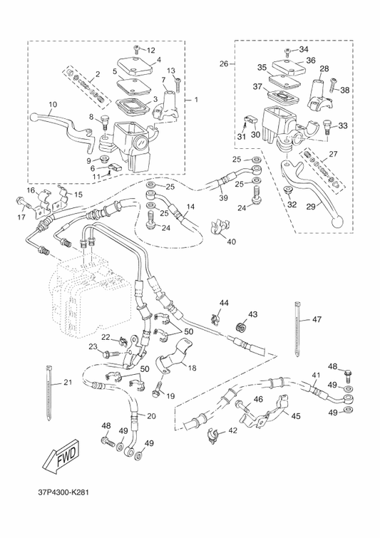Yamaha 98780-04012 . Screw, Flat Head — shown on the Front Master Cylinder parts diagram