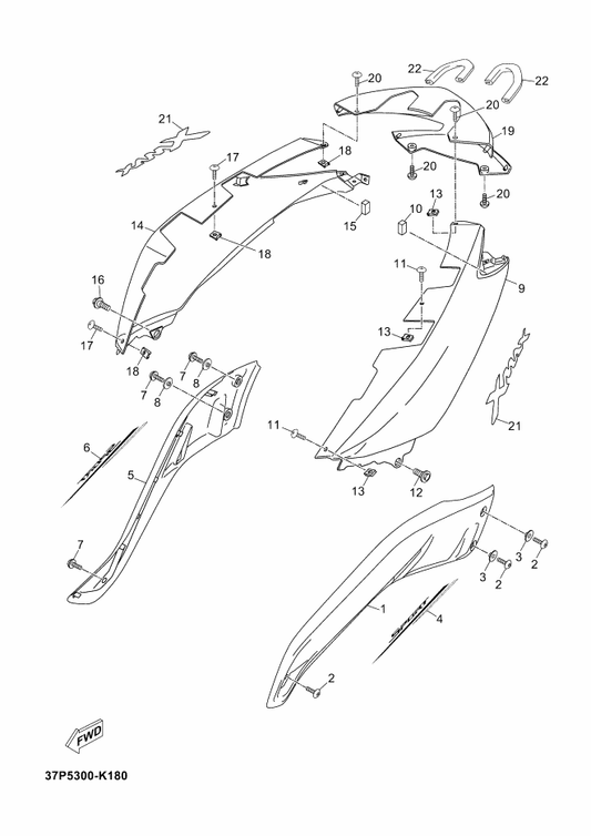 Yamaha 37P-F1778-00 Damper, Locating 1 — shown on the Side Cover parts diagram