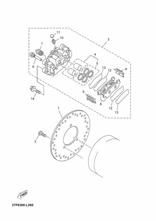 Yamaha 1B7-2582W-00 Disk, Rear Brake 2 — shown on the Rear Brake Caliper parts diagram