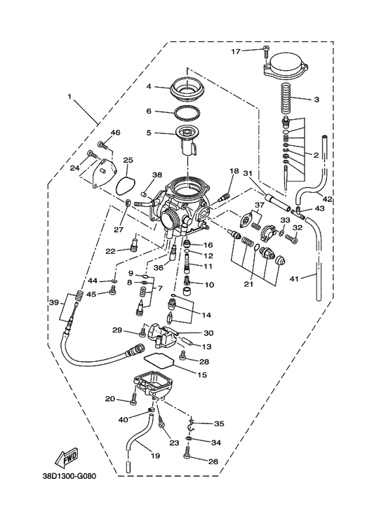 Yamaha 38P-E4101-10 Carburetor Assy 1 — shown on the Carburetor parts diagram