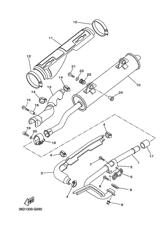 Yamaha 12S-E4611-01 Pipe, Exhaust 1 — shown on the Exhaust parts diagram
