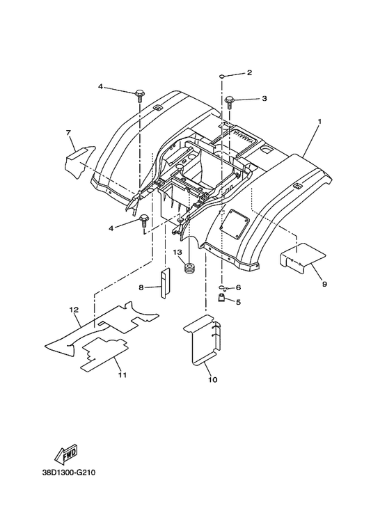 Yamaha 5ND-F163F-00 Cover, Rear Fender 3 — shown on the Rear Fender parts diagram