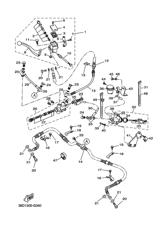 Yamaha 90464-09X00 Clamp — shown on the Front Master Cylinder parts diagram