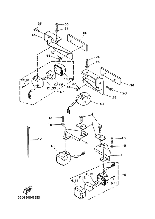 Yamaha 90110-05X01 Bolt, Hexagon Socket Head — shown on the Flasher Light parts diagram