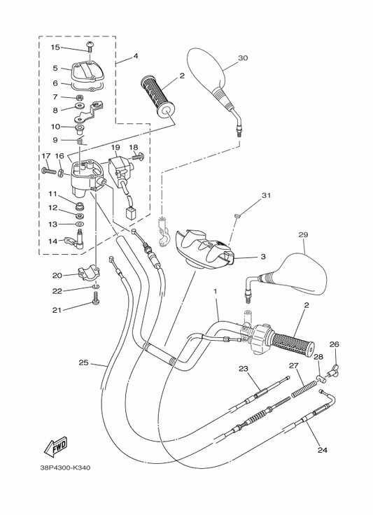Yamaha 1NS-26341-00 Wire, Brake 1 — shown on the Steering Handle & Cable parts diagram
