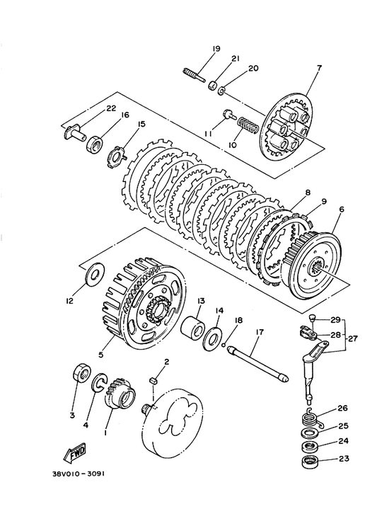 Yamaha 90282-07019 キー, ストレイト — shown on the クラツチ parts diagram