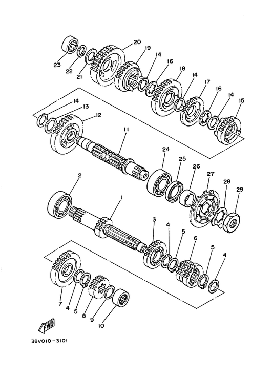 Yamaha 93300-20501 ベアリング — shown on the トランスミシヨン parts diagram
