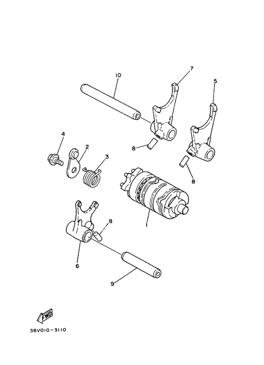 Yamaha 93606-14154 ピン,ダウエル — shown on the シフトカム. フオーク parts diagram