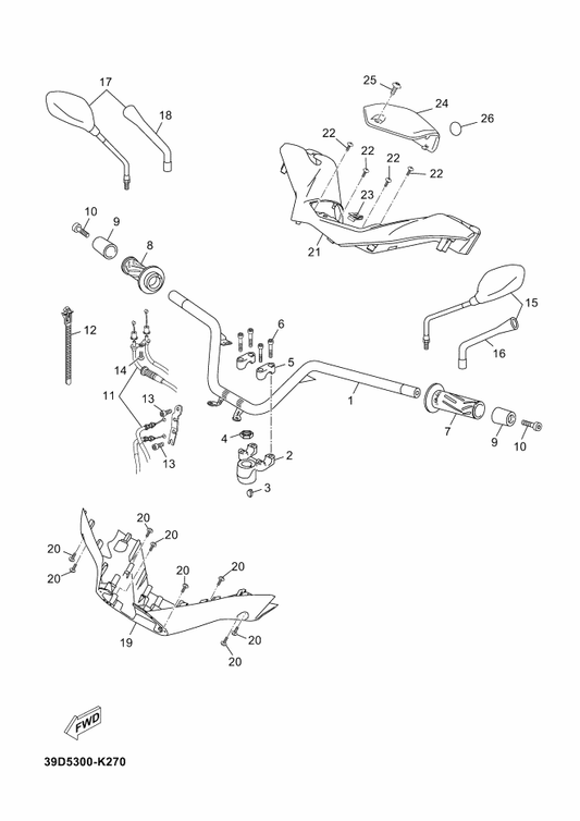 Yamaha 37P-F6145-00-P0 Cover, Hand Upper 2 — shown on the Steering Handle & Cable parts diagram