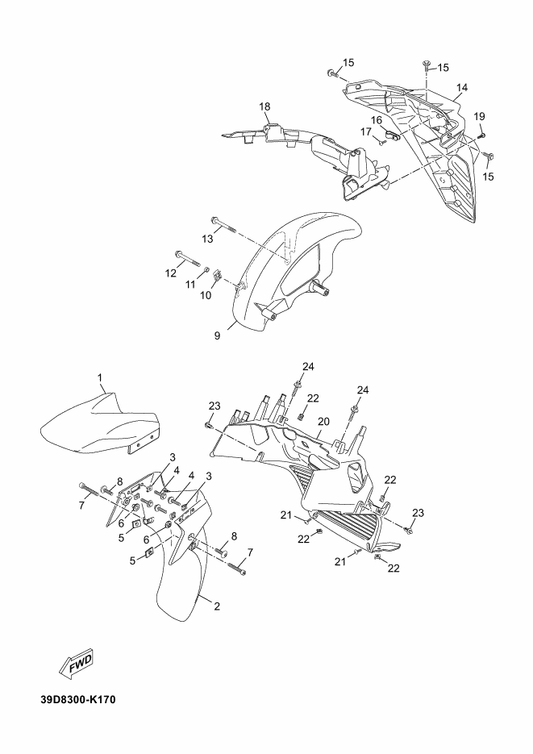 Yamaha 37P-F1511-00-P7 Fender, Front — shown on the Fender parts diagram