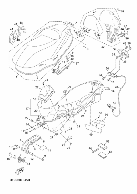Yamaha 90185-06X01 . Nut, Self-Locking — shown on the Seat parts diagram