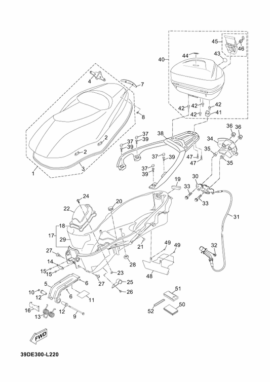 Yamaha 1B9-F4741-01 . Pad, Seat — shown on the Seat parts diagram