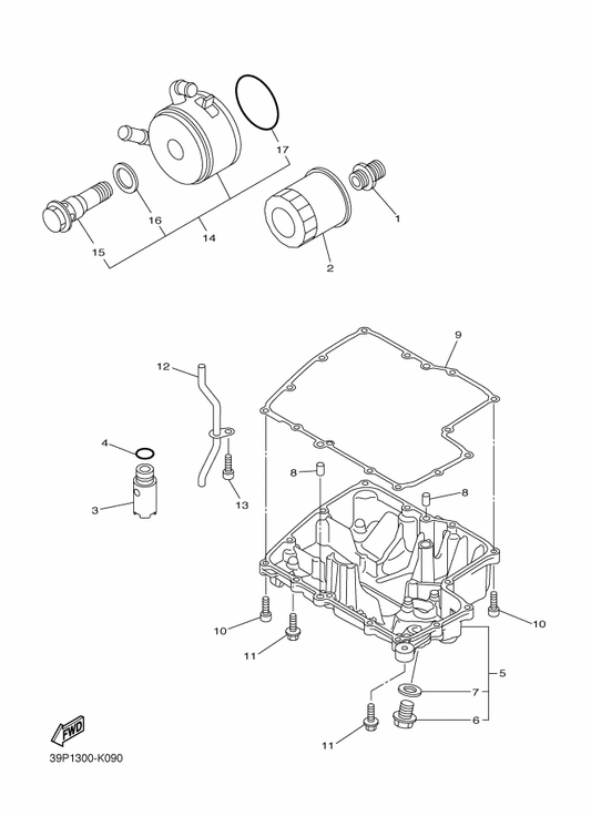 Yamaha 5VY-13490-00 Relief Valve Assy — shown on the Oil Cleaner parts diagram