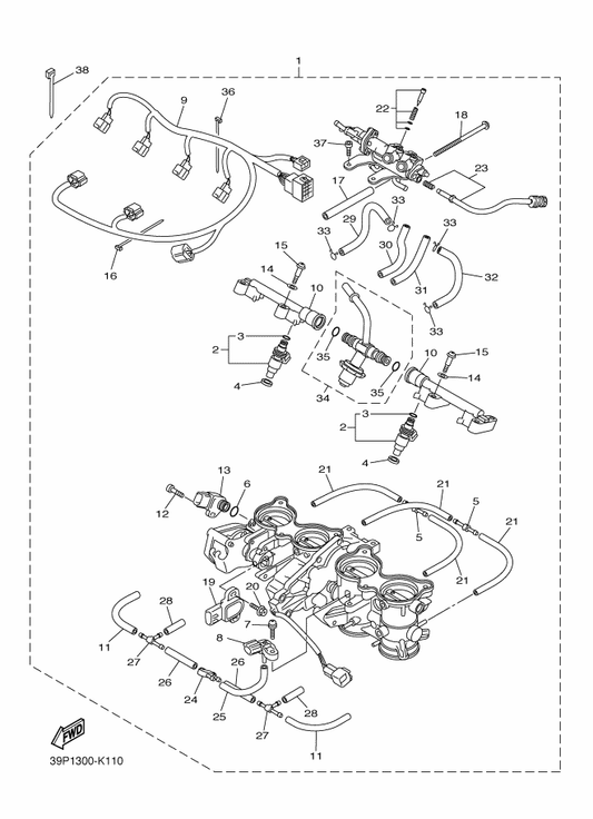Yamaha 5VX-14565-00 . Screw — shown on the Intake 2 parts diagram