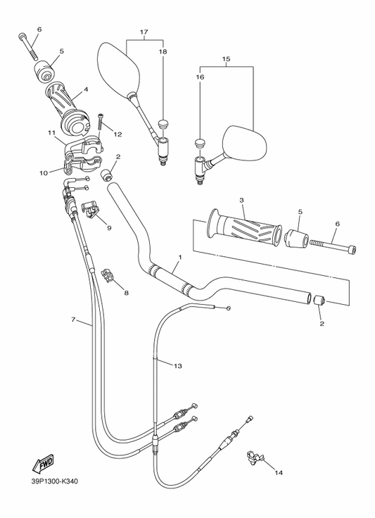 Yamaha 20S-26280-00 Rear View Mirror Assy (Left) — shown on the Steering Handle & Cable parts diagram