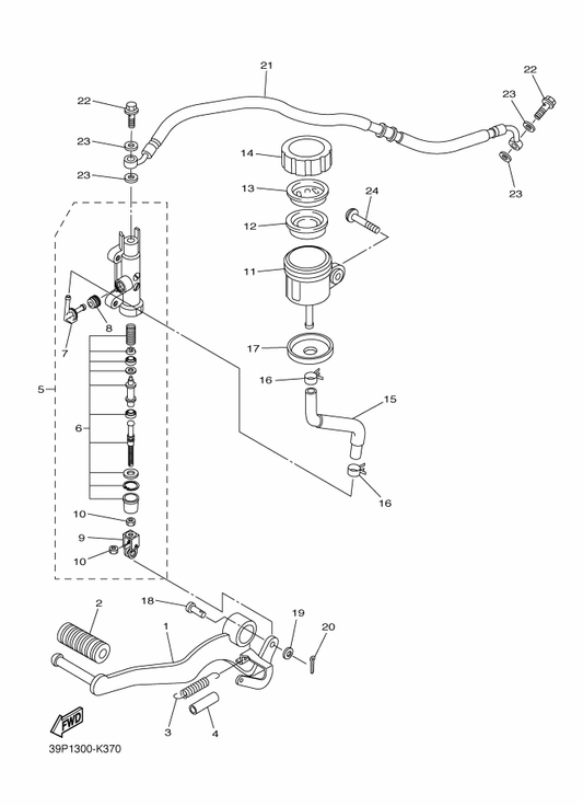 Yamaha 39P-25874-00 Hose, Brake — shown on the Rear Master Cylinder parts diagram