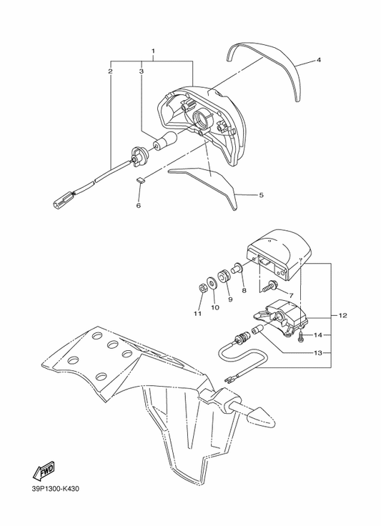 Yamaha 39P-84735-00 . Socket Cord Assy — shown on the Taillight parts diagram