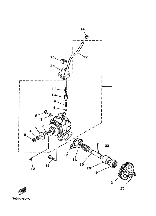 Yamaha 402-13552-00 Nozzle — shown on the Oil Pump parts diagram