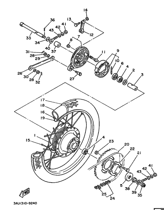 Yamaha 353-25381-00 Axle, Wheel — shown on the Rear Wheel parts diagram